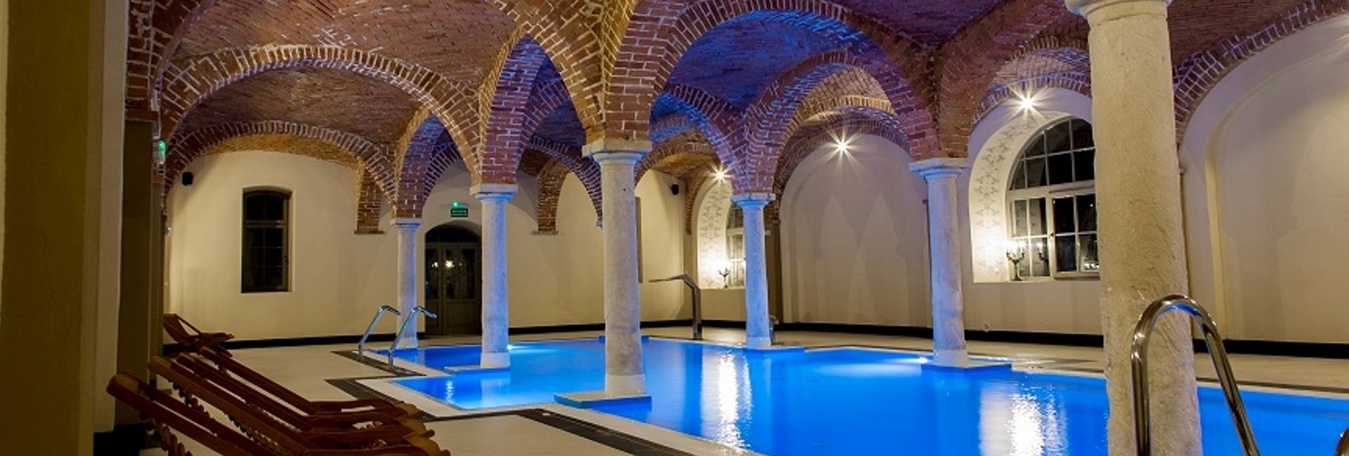 Indoor pool under vaults and arcades at Wiechlice Palace in Silesia