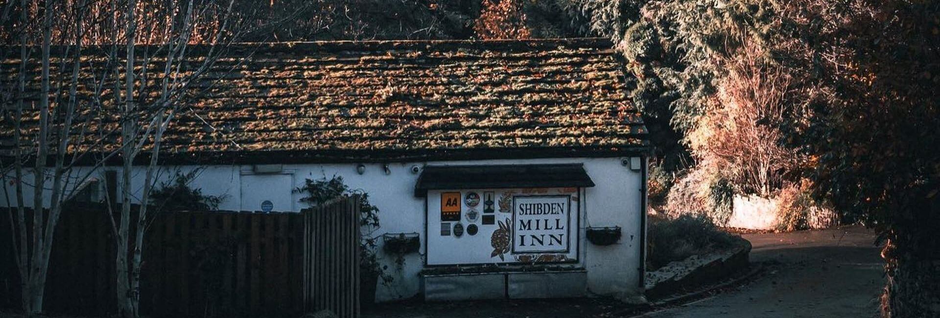 Exterior in autumn of the Shibden Mill Inn